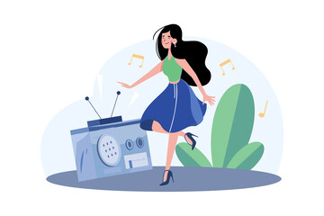 Young Woman Listening To Music And Moving With Dancing