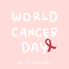 World Cancer Day hand written with red icon on pink background ,for 04 February, Vector illustration EPS 10