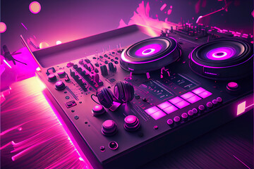 electronic music, purple pink, beautiful dj, waves of music