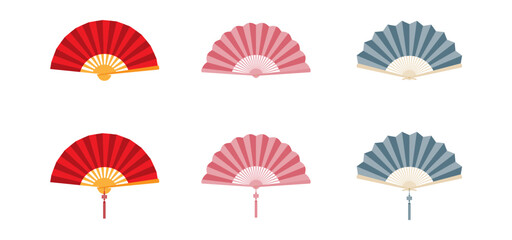 Chinese and Japanese traditional hand fan. Vector illustration of a paper folding fan. Traditional oriental hand fan. Chinese souvenir