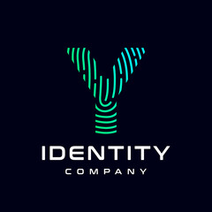 Fingerprint Y letter vector template logo. Design with gradient and technology. This graphic is suitable for identification, security, protection and business.