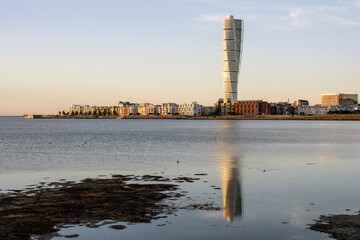 The Turning Torso in Malmo, Sweden, before sunset - 558826703