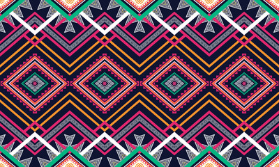 Abstract geometric ethnic pattern design for clothing, fabric, background, wallpaper, wrapping, batik. Knitwear, Pixel pattern, Embroidery style. Vector illustration