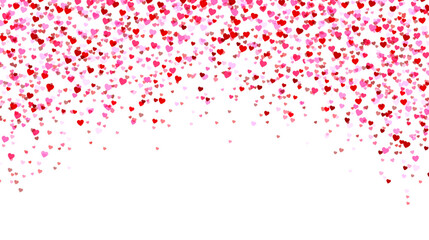 Red and pink heart confetti isolated on white background. Falling heart confetti background. Valentine's day, wedding or celebration design element