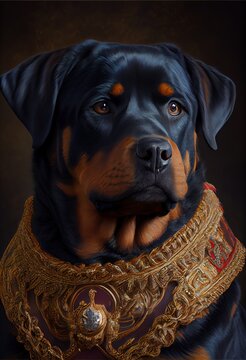 Rottweiler Dog Breed Portrait Royal Renaissance Animal Painting