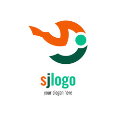 SJ Logo vector. Outstanding professional elegant trendy awesome artistic orange and green color SJ initial based Alphabet icon logo. Perfect for business branding.