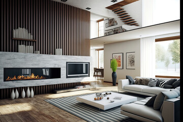 Naklejka premium Contemporary living room. Generative AI