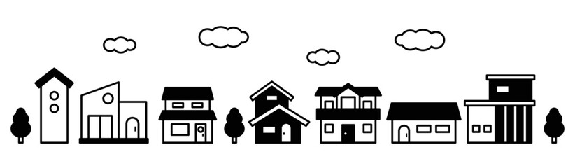 シンプルなモノクロの街並み　ベクターイラスト