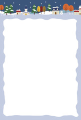 上に冬の夜の街並みポストカードタテ