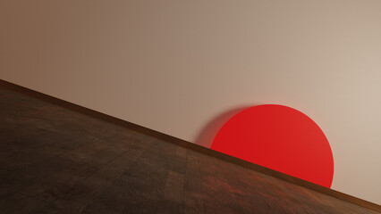 wood table top with red light circle on background