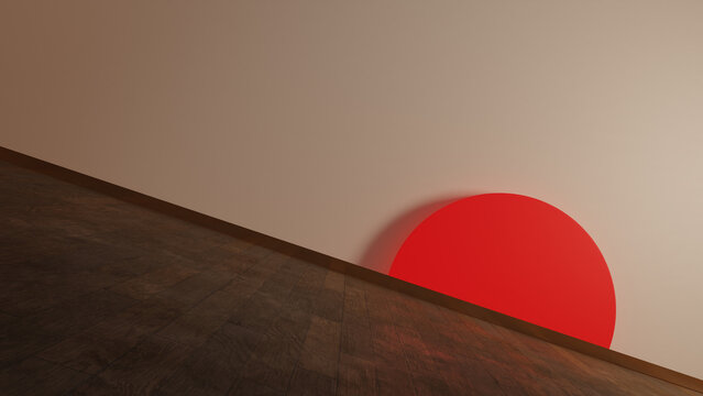 wood table top with red light circle on background
