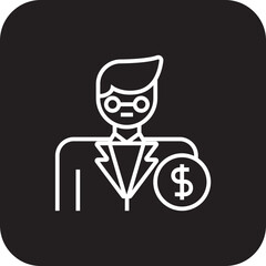 Investor Fintech startup icons with black filled line style