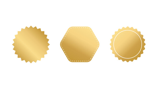 Set of gold starburst. Gold blank promo stickers. Sunburst badges, labels, sale tags. Design elements. Vector illustration