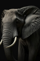 Portrait of an African Elephant on Black Background, Ai_Fauxto