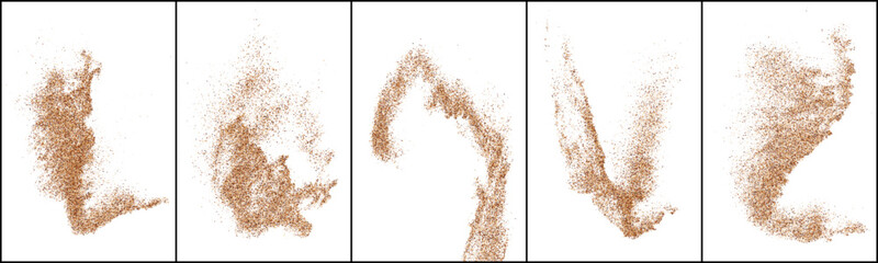Fototapeta na wymiar Set Of Coffee Color Grain Texture Isolated on White Background. Chocolate Shades Confetti. Brown Particles. Digitally Generated Image. Vector Illustration, EPS 10.