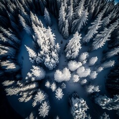 Drone Shot Of Some Snow Covered Pines