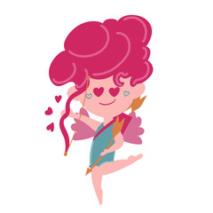 Funny little cupid. Illustration of a Valentine s Day. Amur baby angel. Vector illustration in a cartoon style. Isolated on white background.