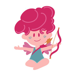 Funny little cupid. Illustration of a Valentine s Day. Amur baby angel. Vector illustration in a cartoon style. Isolated on white background.