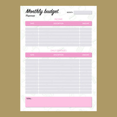 Fototapeta premium monthly budget planner with green pattern in vector