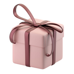 Realistic pink gift box with metallic ribbon bow