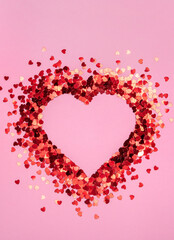 Valentines day background. Glitter red hearts