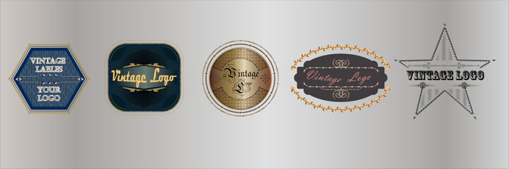 vintage labels of different shapes set isolated on varying color template
