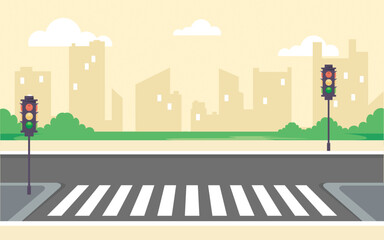 City roads with traffic lights front view illustration. © Heena_Rajput
