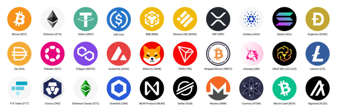 Cryptocurrency logo set updated version. Cryptocurrencies vector icons for apps and websites. Digital currency icon collection.