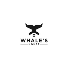 whale house logo by combining whale tail and house