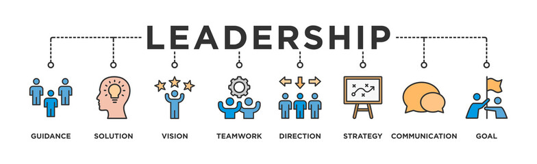 Leadership banner web icon vector illustration concept for team management with an icon of guidance, solution, vision, teamwork, direction, strategy, communication, and goal 