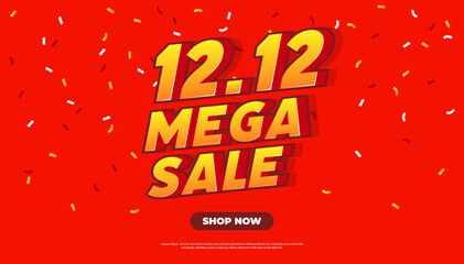 Fototapeta premium 12.12 Shopping Day Mega Sale Banner Template design special offer discount, Shopping Red banner template. vector