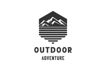 Obraz premium Hexagon Vintage Rocky or Iceberg Ice Mountain Hill for Outdoor Expedition Adventure Badge Logo Design Vector