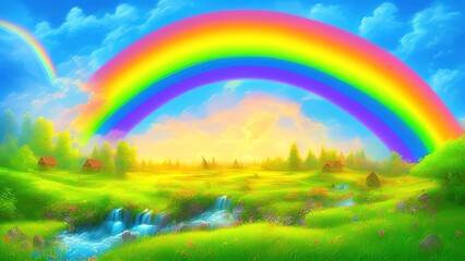 Obraz na płótnie Canvas Magical rainbow in fairy tale forest as fantasy.