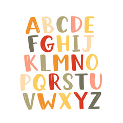 Kid alphabet made in vector. Doodle letters for your design. Cute hand drawn isolated characters. Handdrawn display font for DIY projects and kids design.