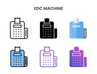 EDC Machine icons vector illustration set line, flat, glyph, outline color gradient. Great for web, app, presentation and more. Editable stroke and pixel perfect.