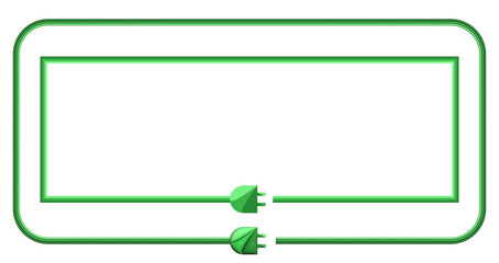 Frames with green renewable energy theme. Two frames. Green shaded electric cord with green shaded plug. 3D and 2D