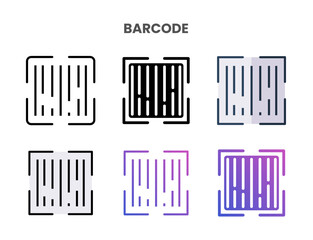 Barcode icons vector illustration set line, flat, glyph, outline color gradient. Great for web, app, presentation and more. Editable stroke and pixel perfect.