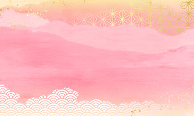 麻の葉と青海波の抽象的なピンク色のベクターイラスト背景