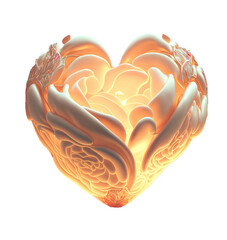 Heart-shaped glowing decoration with rose petals inside - Generative AI