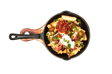 fried potatoes in a pan isolate