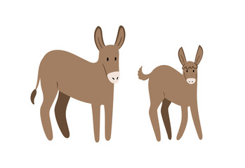 donkey illustrations, domestic animals clipart, farm life illustrations, farmer flat vector style