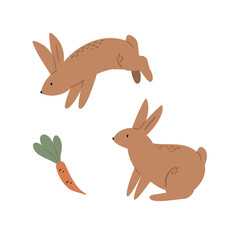 rabbit illustrations, domestic animals clipart, farm life illustrations, farmer flat vector style