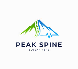 Peak spine mountain heartbeat medical anatomy pulse creative vector logo design