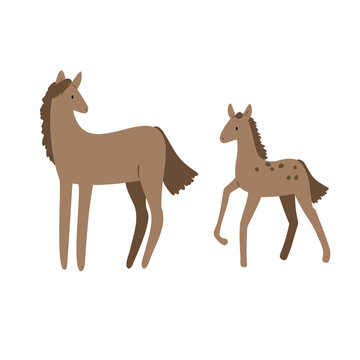 horse illustrations, domestic animals clipart, farm life illustrations, farmer flat vector style