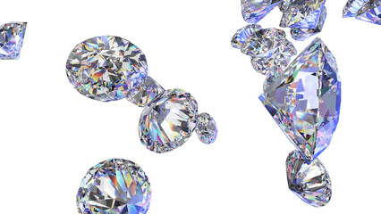 Shiny Diamonds on black-purple surface background. Concept 3D CG of luxury living, expensive things and high added value. PNG file format.