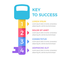 Infographic template with key divided on 4 segments, key to success concept