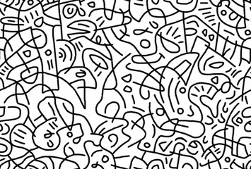 Doodles in black lines on a white background.abstract drawing on a seamless background.