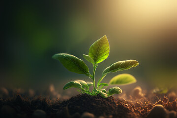 Fototapeta the tree of life, earth day concept, plant in the ground, small tree growing with sunrise, green world obraz