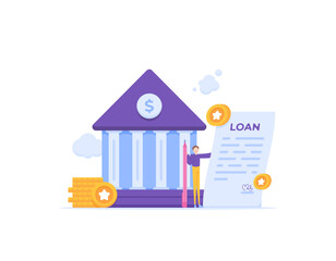 debt or bank loans. obligation to pay. legal money credit or borrowing documents. businessman signing a letter of agreement for a loan of money. concept illustration designs. graphic elements