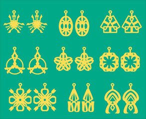 A collection of Earrings templates with geometric and abstract shapes. Isolated stencils pattern suitable for handmade work, laser cutting and printing. Jewelry Template.